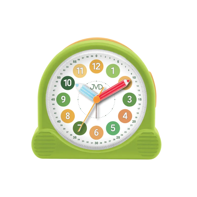 JVD Dětský bateriový zelený ručkový netikající tichý sweep budík JVD SRP160.2