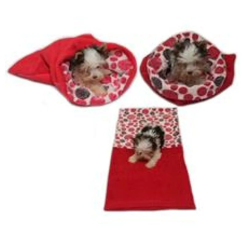 Marysa pelíšek 3v1 pro štěňátka/koťátka, červený/červená kolečka