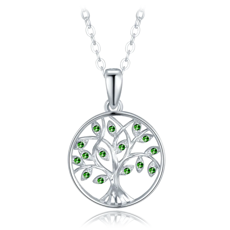 MINET Stříbrný náhrdelník strom života s zelenými zirkony