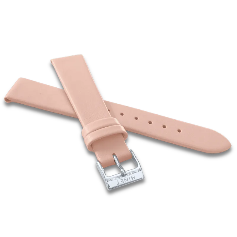 MINET Růžový kožený řemínek se stříbrnou sponou - 14 MSLPS14
