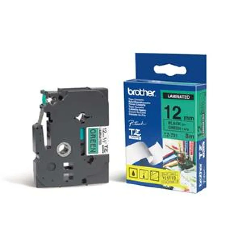 TZE-731, zelená / čierna, 12mm TZE731