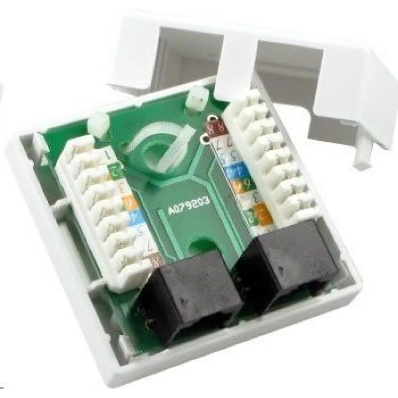 Zásuvka UTP 2x RJ45 Cat5E, duální svorkovnice, na omítku LXO-22-O