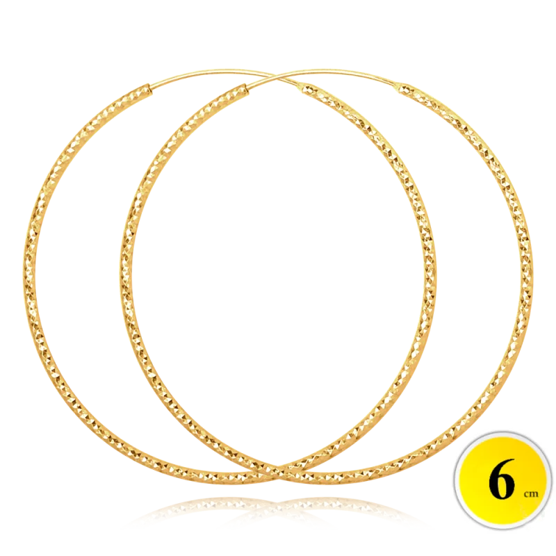 MINET Pozlacené broušené stříbrné náušnice KRUHY 6 cm JMAN0392GE06