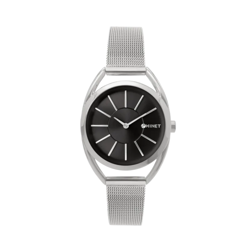 Stříbrno-černé dámské hodinky MINET ICON SILVER BLACK MESH MWL5017