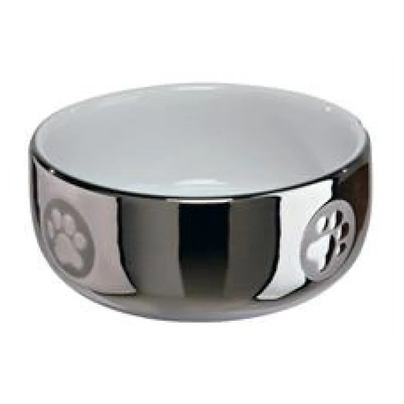 Keramická miska pro kočky s packami stříbrno/ bílá 0,3 l/ 11 cm