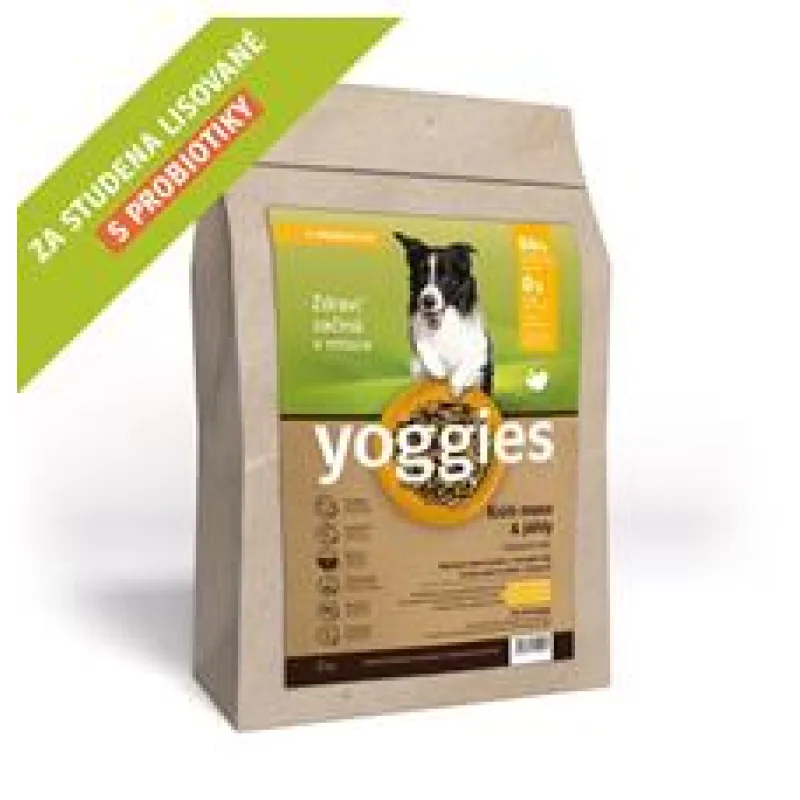 Monoproteinové granule Yoggies s krůtím masem a jáhly, lisované za studena s probiotiky 2x15kg + Fit kostičky Yoggies pro psy 2x47g