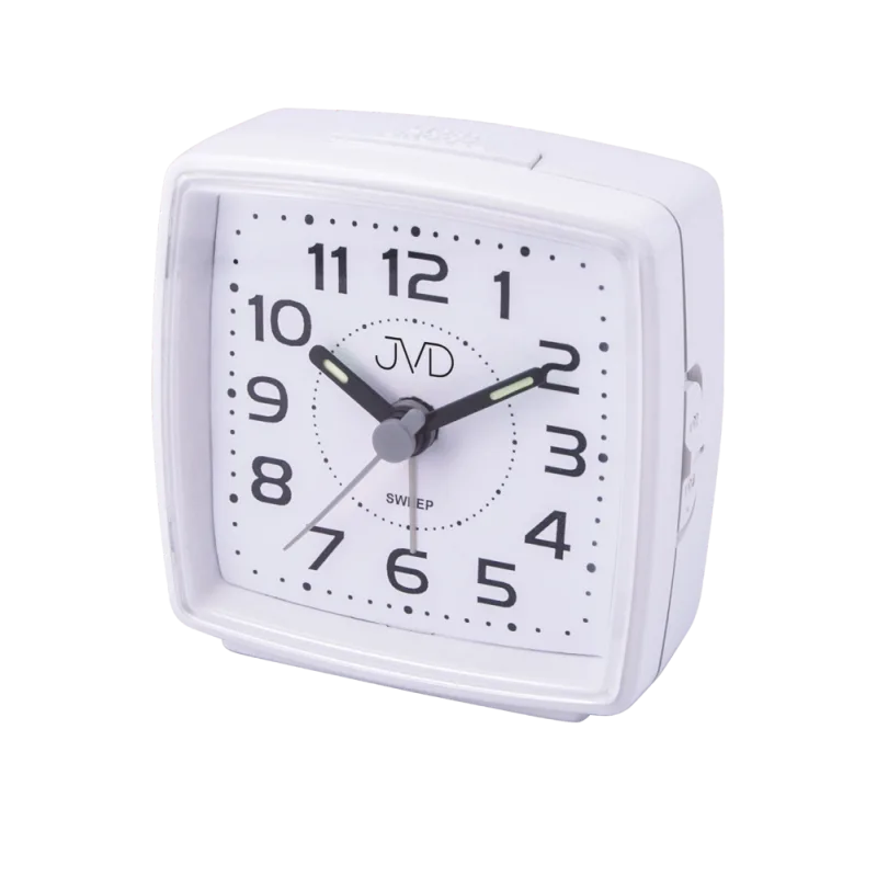 JVD Bílý bateriový ručkový netikající tichý budík JVD SRP28.1
