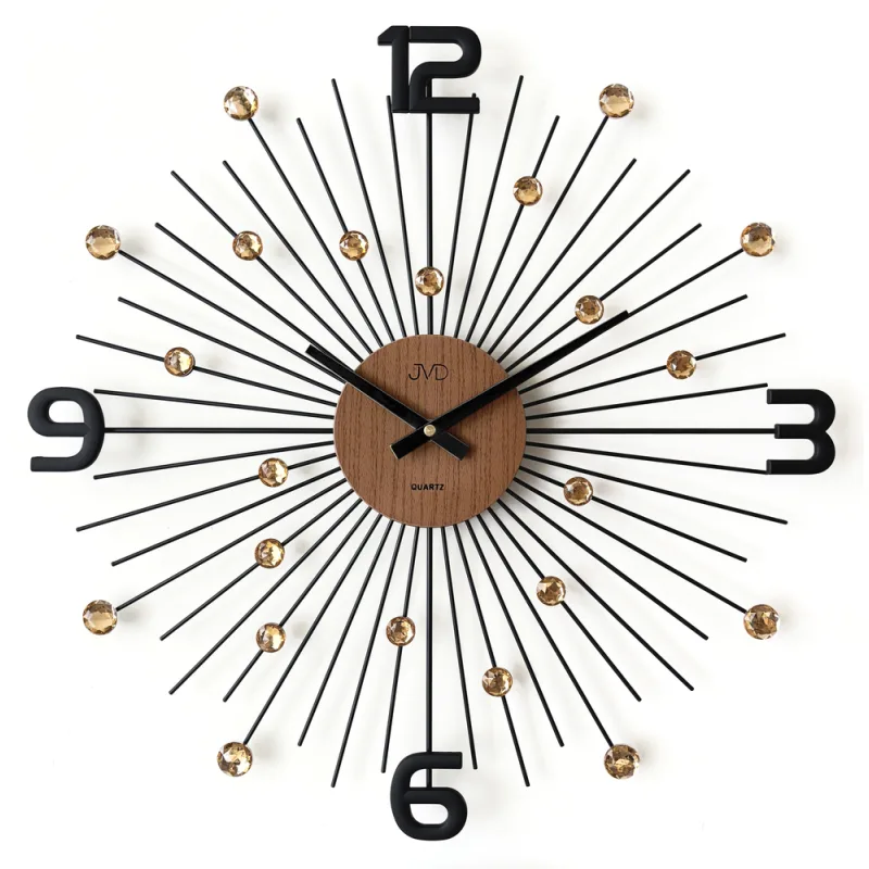 JVD Designové kovové černo-hnědé paprskovité nástěnné hodiny JVD HT117.1