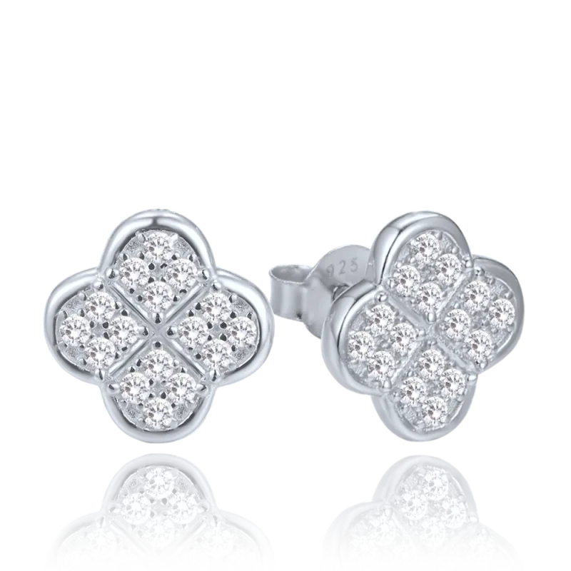 MINET Stříbrné náušnice čtyřlístky s bílými zirkony JMAS7058SE01