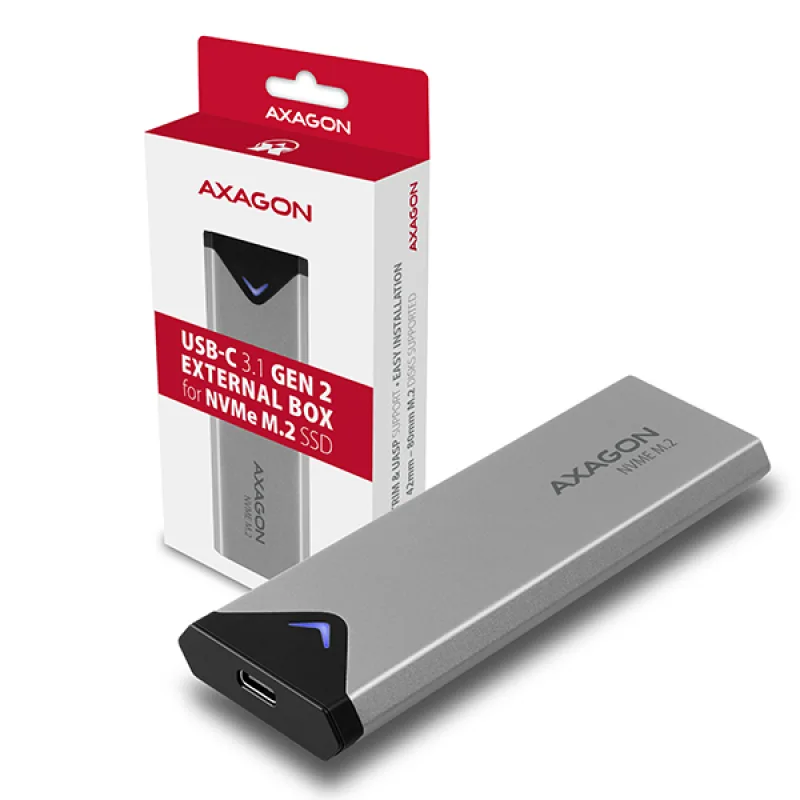 AXAGON EEM2-UG2, 10Gbps USB-C - M.2 NVMe SSD ARROW box, strieborný EEM2…