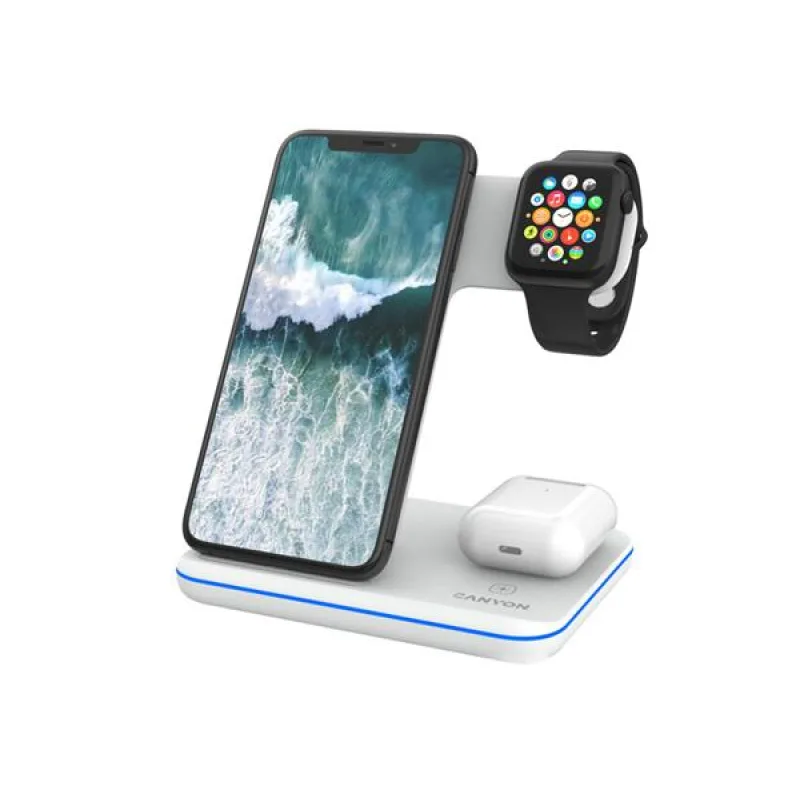 Canyon WS-303, 3v1, bezdrôtová Qi nabíjacia stanica pre 3 zariadenia…