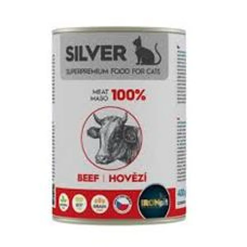 IRONpet Silver Cat Hovězí 100% masa, konzerva 400g
