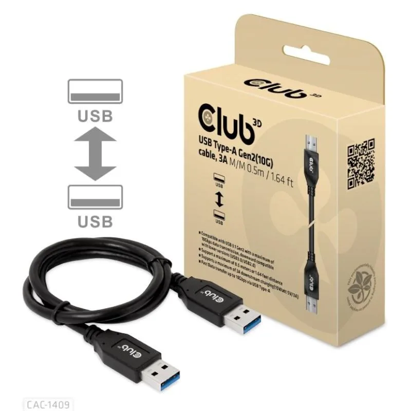 Club3D Kabel USB 3.2 Gen2 Typ-A, 3A M/ M, 50 cm CAC-1409