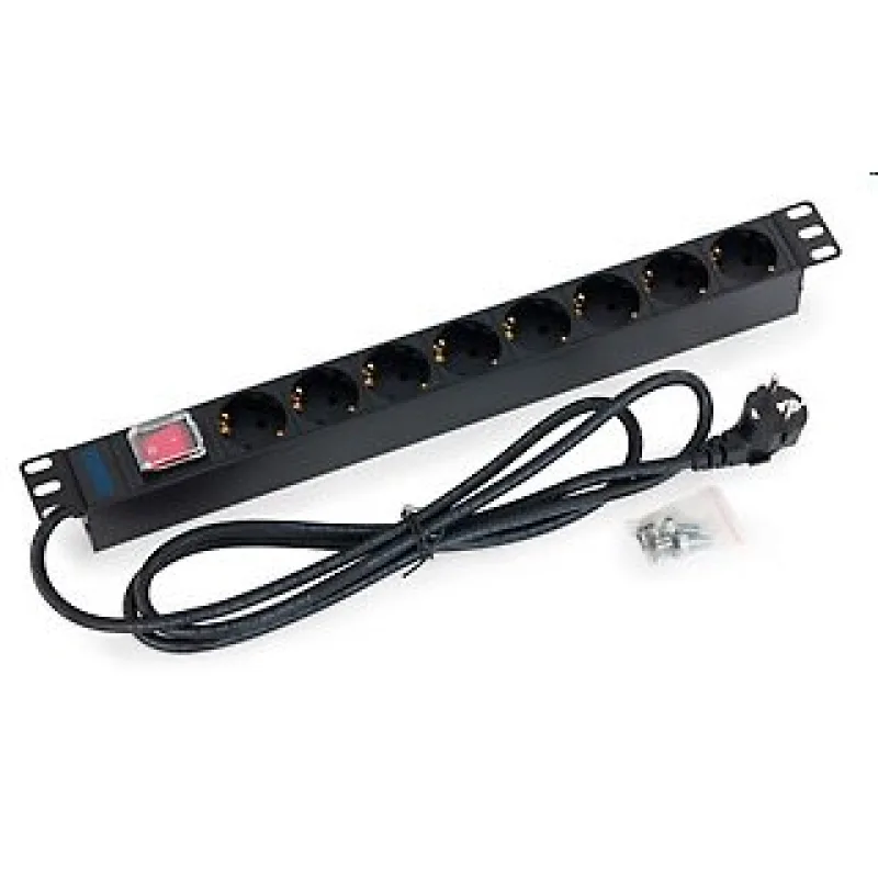 19" 8xDE zás., vypínač, 3x1.5mm 2m kab.DE, RAL9005 RAB-PD-X04-A1