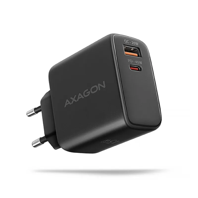 AXAGON ACU-PQ45 GaN nabíjačka do siete 45W, 2x port (USB-A + USB-C), …