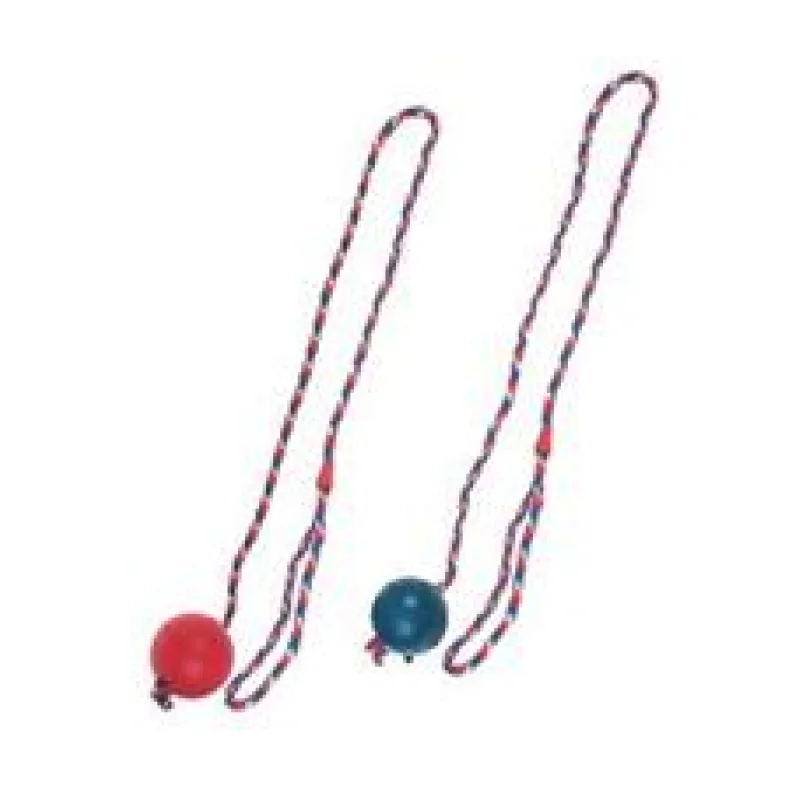 Hračka pes Míč na šňůře plný 6x17cm mix barev KAR 1 ks