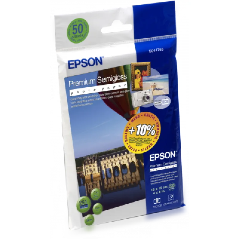 EPSON Premium Semigloss Photo Paper, 100x150 mm, 50x C13S041765