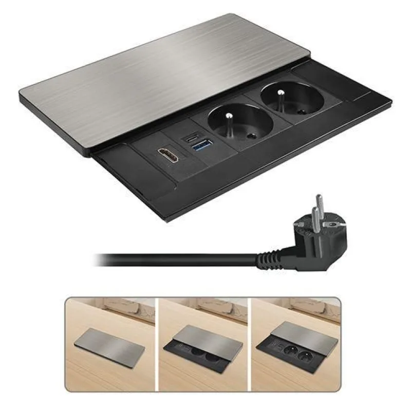 Solight vestavný blok zásuvek s posuvným krytem, 2 zásuvky, HDMI, USB…