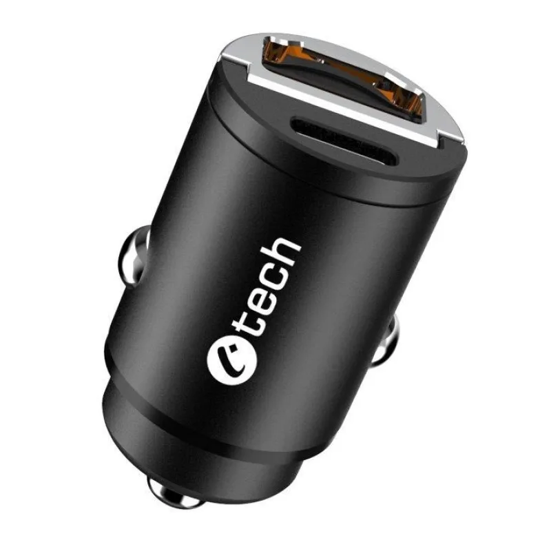 C-TECH nabíječka USB do auta UCC-02, 1x Type C + 1 x Type A,  30W UCC-02