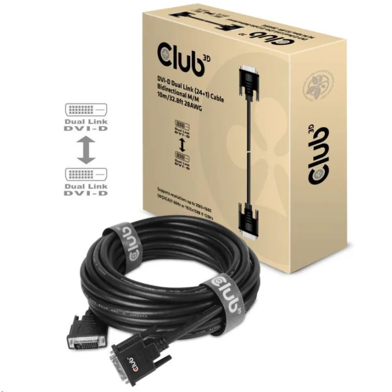 Club3D DVI-D Dual Link kábel (24+1), 10 m, obojsmerný, 28 AWG CAC-1220