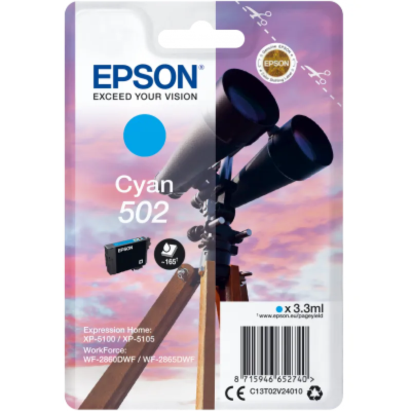 EPSON singlepack, Cyan 502, Ink, štandard C13T02V24010