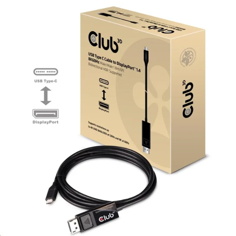 Club3D Kábel USB typu C na DisplayPort 1.4 8K 60Hz (M/ M), 1, 8 m CAC…