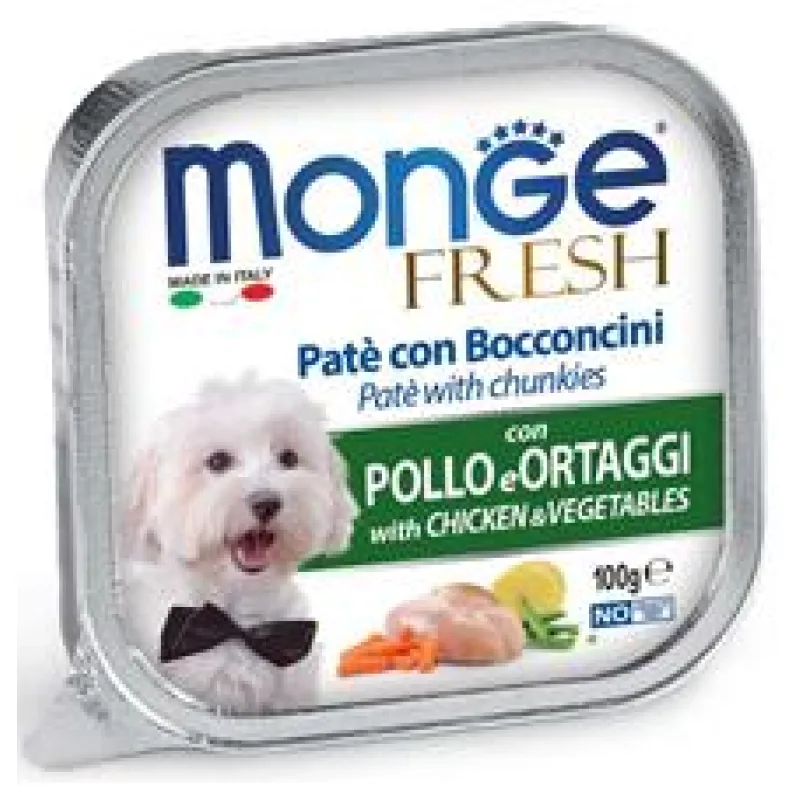 MONGE FRESH - paštika a kousky s kuřetem a zeleninou 100g