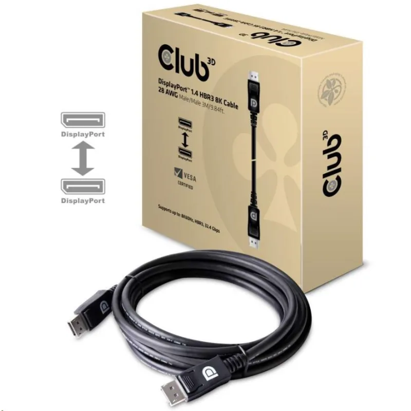 Club3D Kabel certifikovaný DisplayPort 1.4, HBR3, 8K60Hz (M/ M), 3m, …