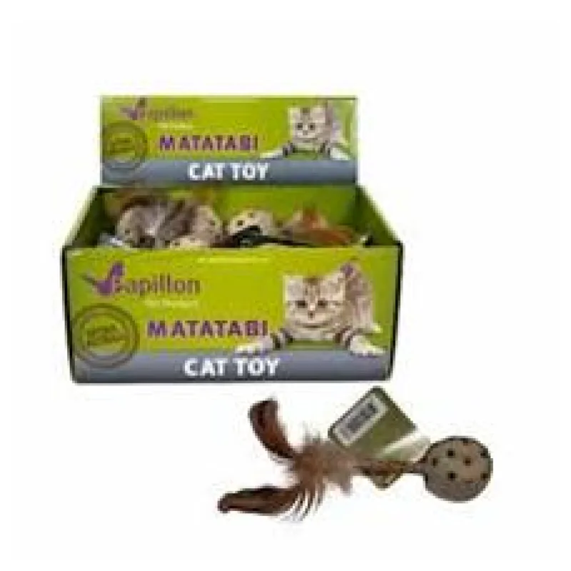 Matatabi hůlka s míčem z pytloviny a peřím 9,1 cm 1 ks