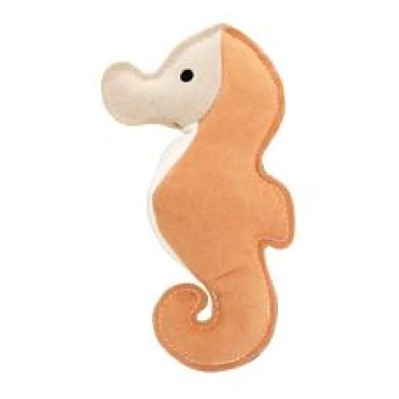 Mořský koník, robustní kožená hračka / aport, HIPHOP DOG, krémová/hořčicová 23 cm