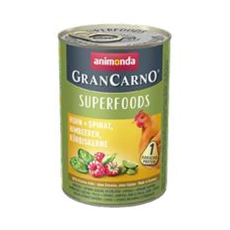 GRANCARNO Superfoods kuře,špenát,maliny,dýňová semínka pro psy 400 g