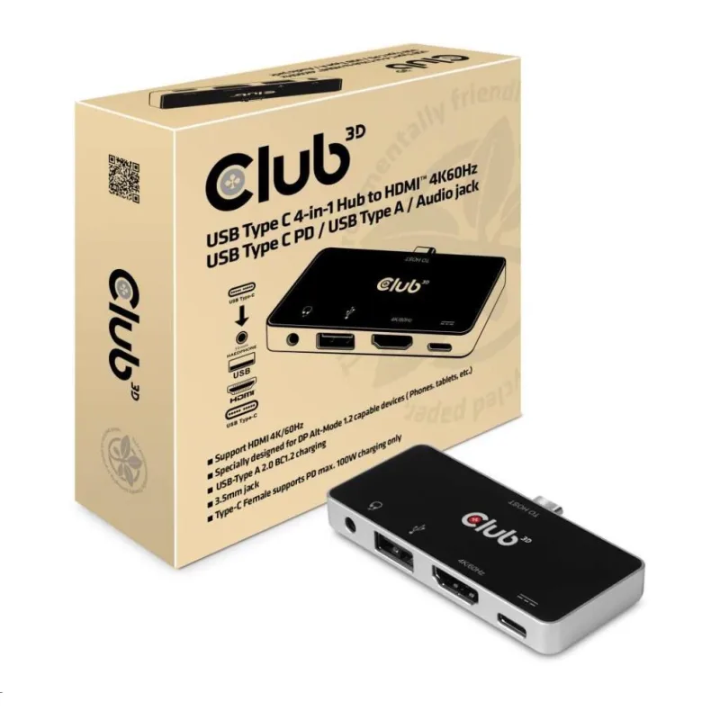 Club3D hub pro mobilní telefony USB Type C 4-in-1 Hub to HDMI™ 4K60Hz USB…