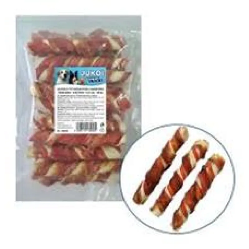 Tyč buvolí kroucená 2 barevná obalená kachním masem JUKO Snacks 12,5 cm (20 ks)