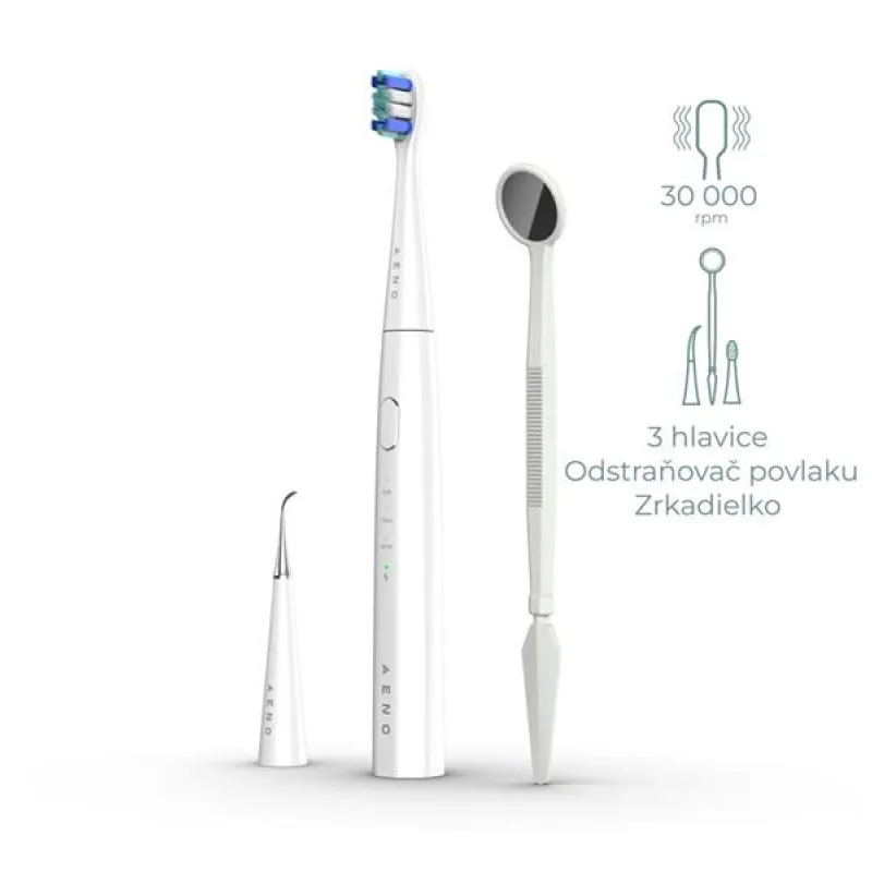AENO sonická zubná kefka DB8, Biela, 3 módy,3 kefové hlavice+1 cist…