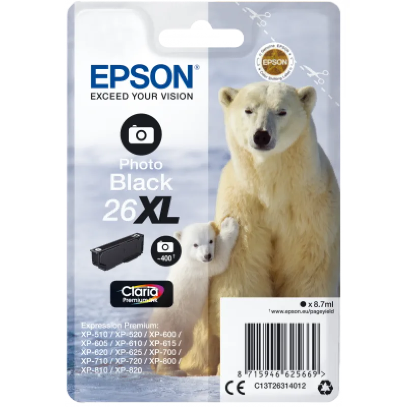 Epson Singlepack Photo Black 26XL Claria Prem Ink C13T26314012