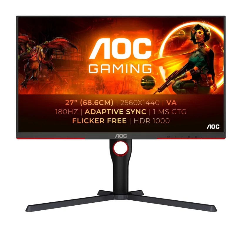 AOC/ Q27G3XMN-BK/ 27"/ VA/ QHD/ 180Hz/ 1ms/ Blck-Red/ 3R Q27G3XMN/BK