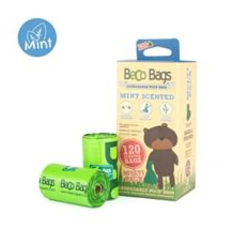 Sáčky na exkrementy Beco, 120 ks, s peprmintovou aroma, z recyklovaných materiálů