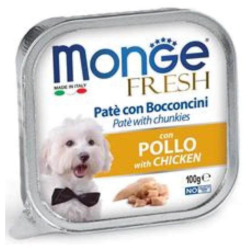 MONGE FRESH - paštika a kousky s kuřecím pro psy 100g