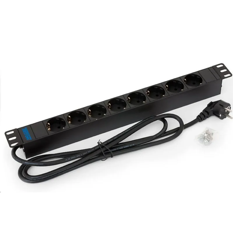 TRITON 19" rozvádzač 8x230V DIN - 2m, čierny RAB-PD-X02-A1