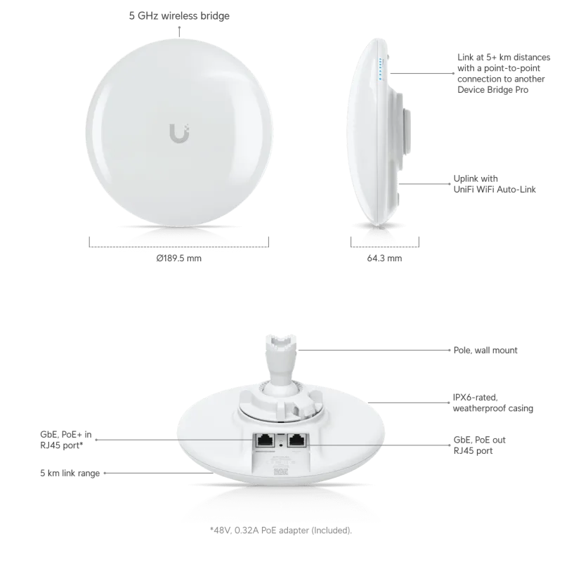 Ubiquiti UniFi Device Bridge Pro WiFi5 866Mbps (UniFi client) až 5km UDB…