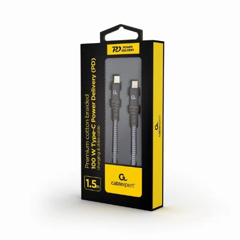 Gembird kábel nabíjací USB-C (M) na USB -C (M), 100W, prémiový, opletený…