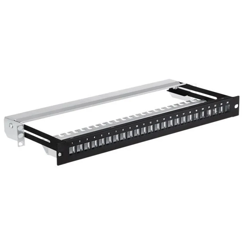 19" modulární stíněný patch panel LEXI-Net 24port, černý, výsuvný…