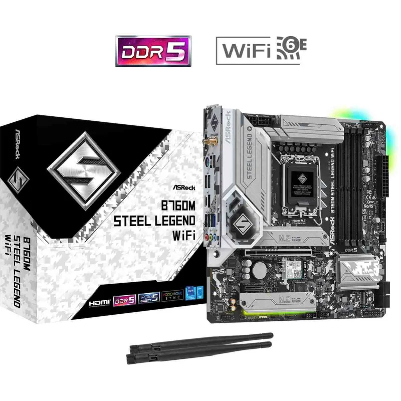 ASRock MB Sc LGA1700 B760M STEEL LEGEND WIFI, Intel B760, 4xDDR5, 1xDP…