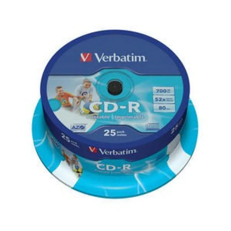 VERBATIM CD-R(25-balenie)Vreteno/ tlačiteľné/ 52x/ 700MB/ DLP 43439