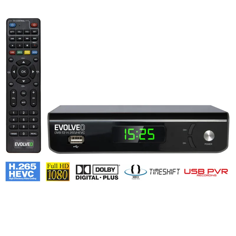 EVOLVEO Omega S3, HD DVB-T2 H.265/ HEVC rekordér DT-3075-T2-HEVC