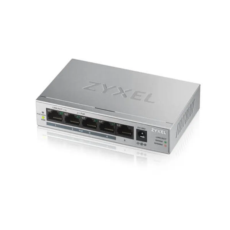 Zyxel GS1005-HP, 5 Port Gigabit PoE+ unmanaged desktop Switch, 4 x PoE,…