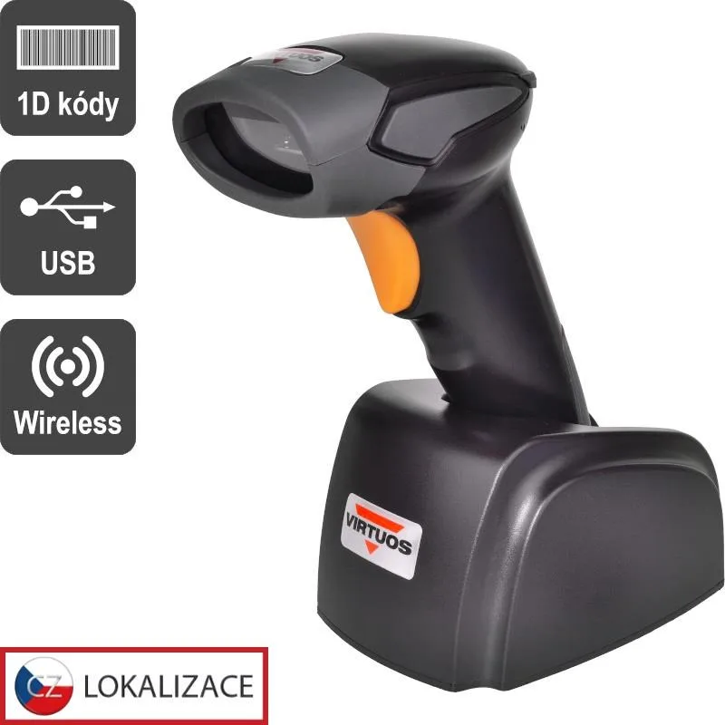 Virtuos CCD čtečka Virtuos HW-311A, bezdrátová, USB základna, černá…