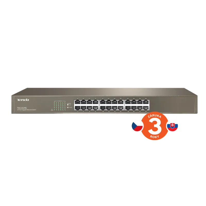 Tenda TEG1024G 24x Gigabit Switch, Fanless-bez ventilátorov, Rackmount 19…