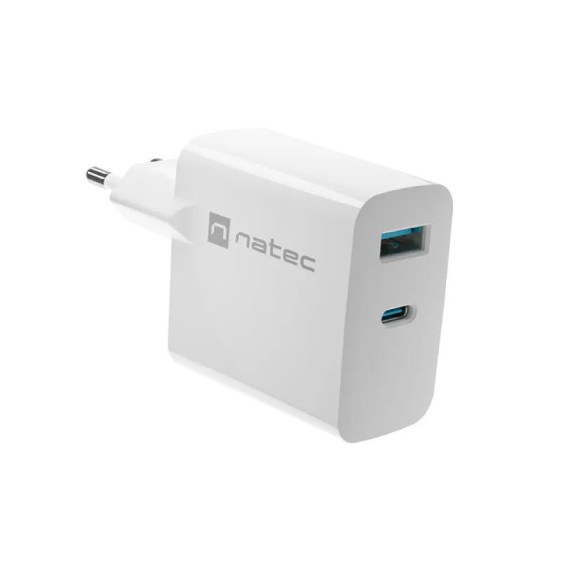 Univerzálna USB nabíjačka Natec RIBERA GaN 1X USB-A + 1X USB-C 65W, Biela…