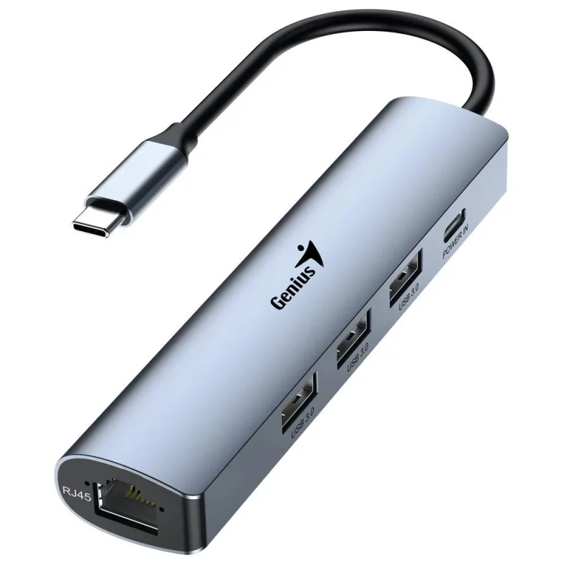 GENIUS hub UH-545, USB-C na 3x USB 3.0 + 15W USB-C + RJ45, šedá…